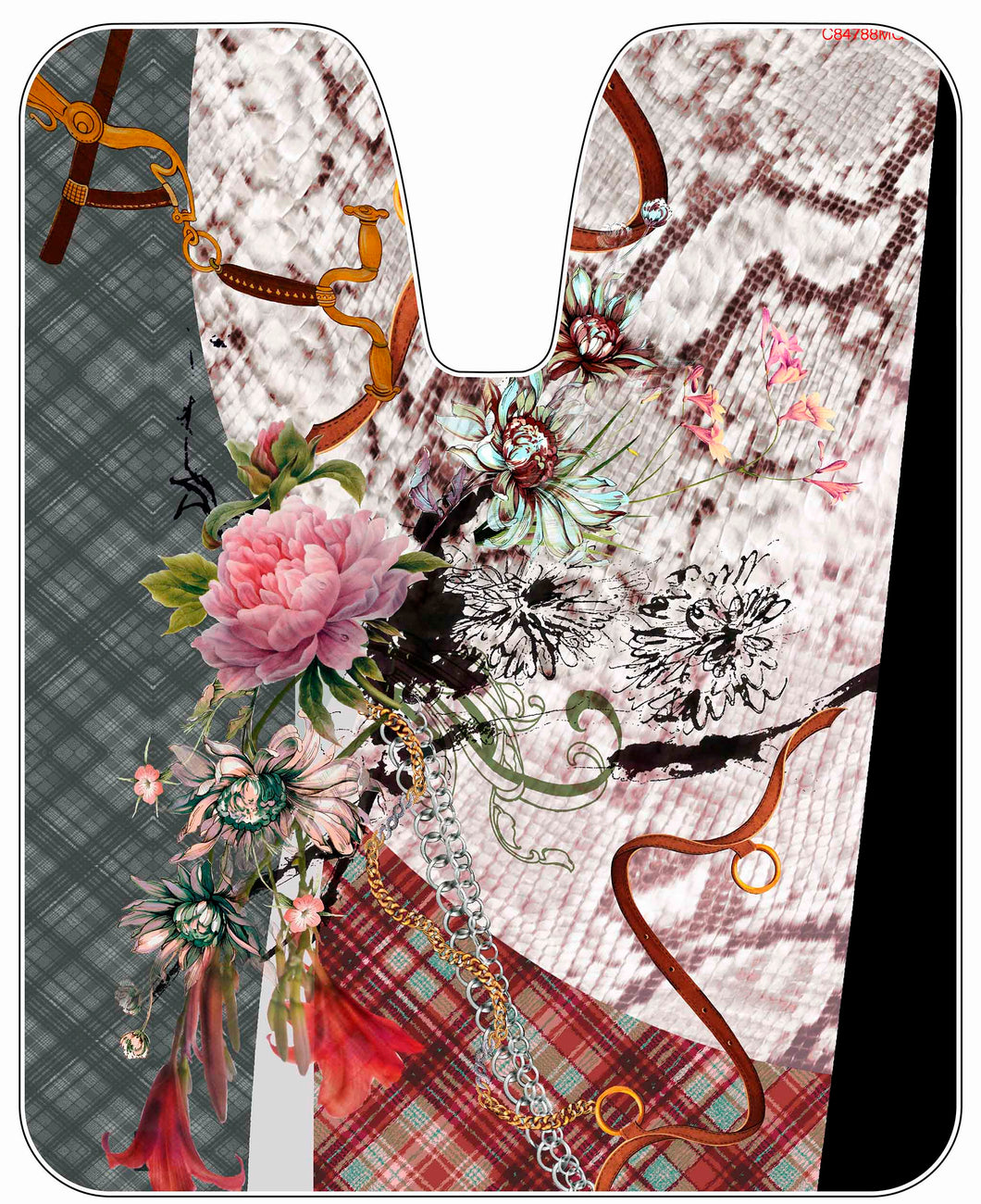 Print #1747 Plaid and Flowers.